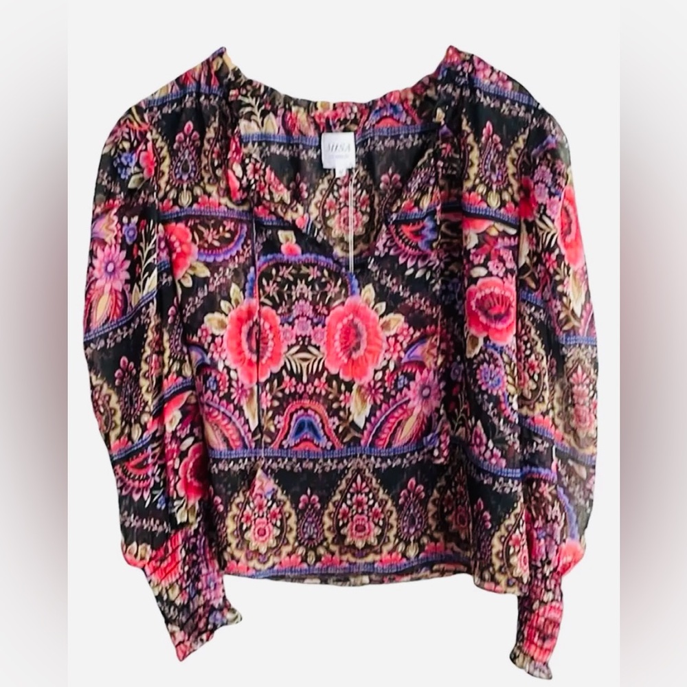 Misa Los Angeles Siena Floral Paisley Chiffon Blouse Top NWT Medium